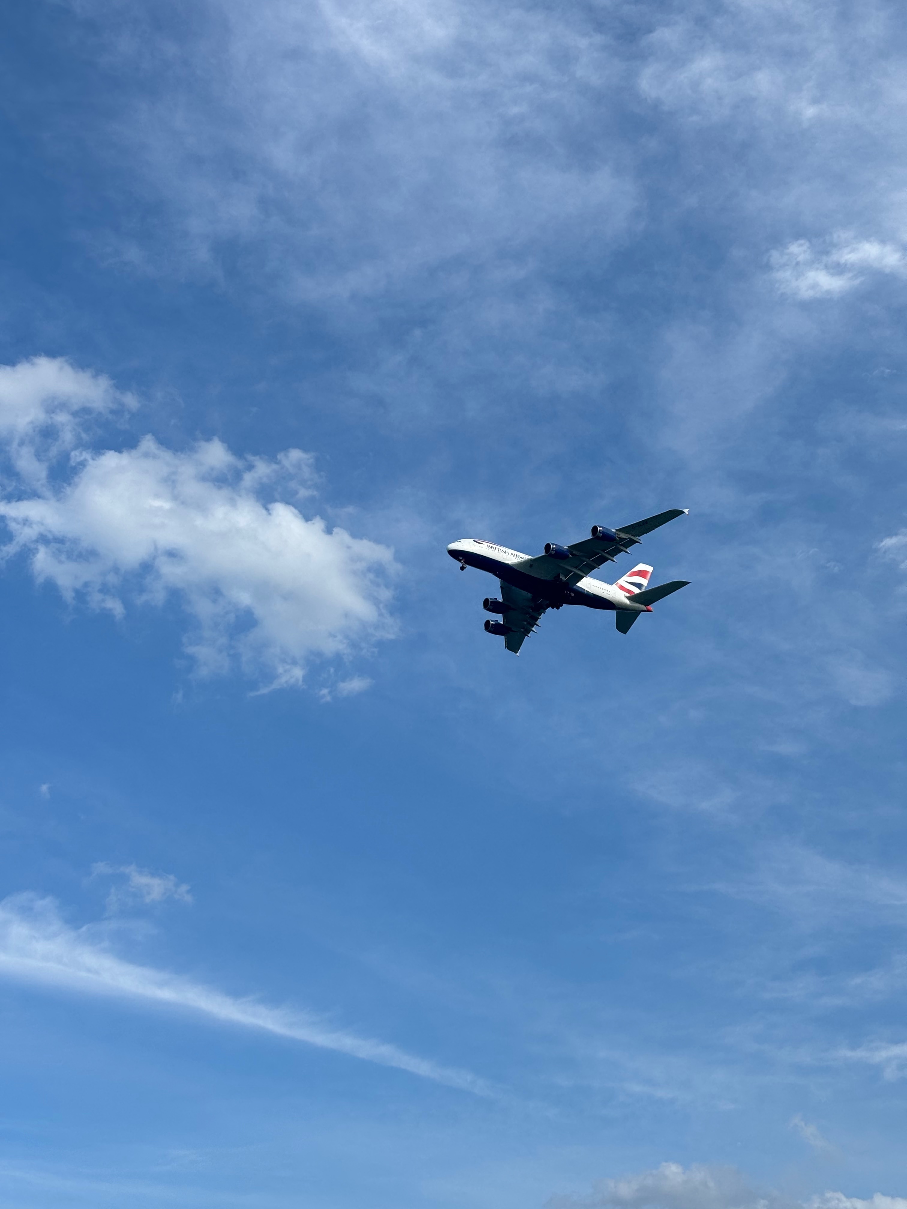 photo of a British airways plane flighing over head